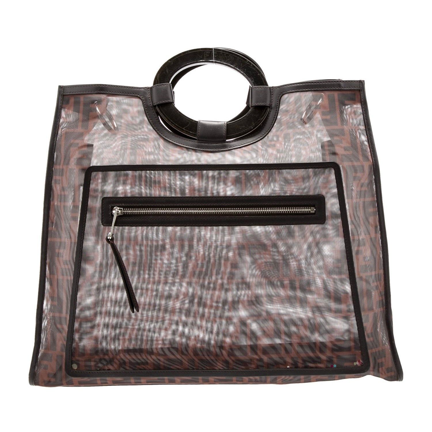 FENDI FF MESH CENTURY RUNAWAY SHOPPER TOTE LARGE  BROWN