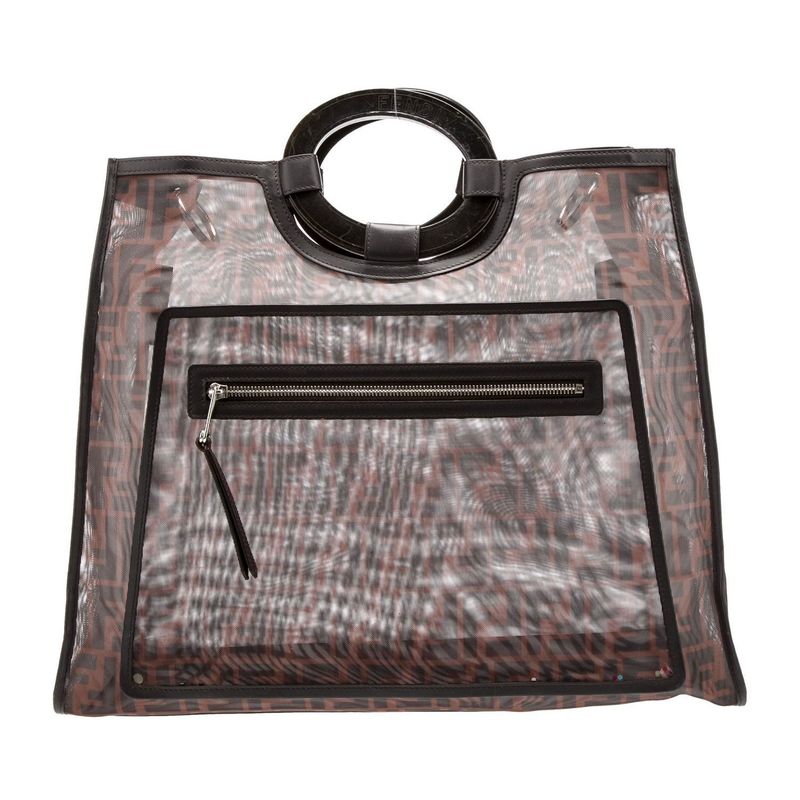 FENDI FF MESH CENTURY RUNAWAY SHOPPER TOTE LARGE  BROWN