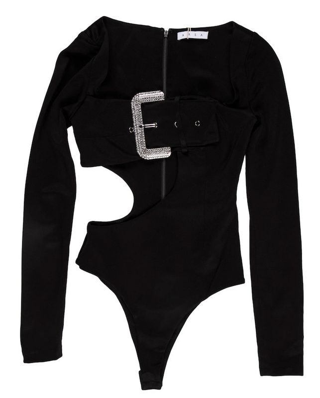 AREA CRYSTAL BUCKLE LONGSLEEVE BLACK BODYSUIT