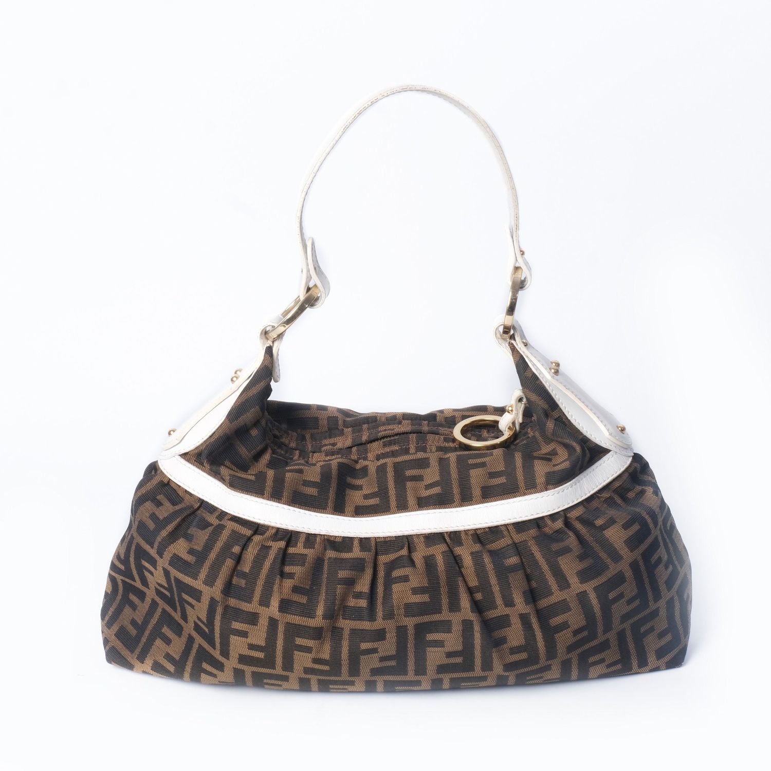 FENDI  ZUCCA BAUGETTE FF CHEF MM WHITE  STRAP