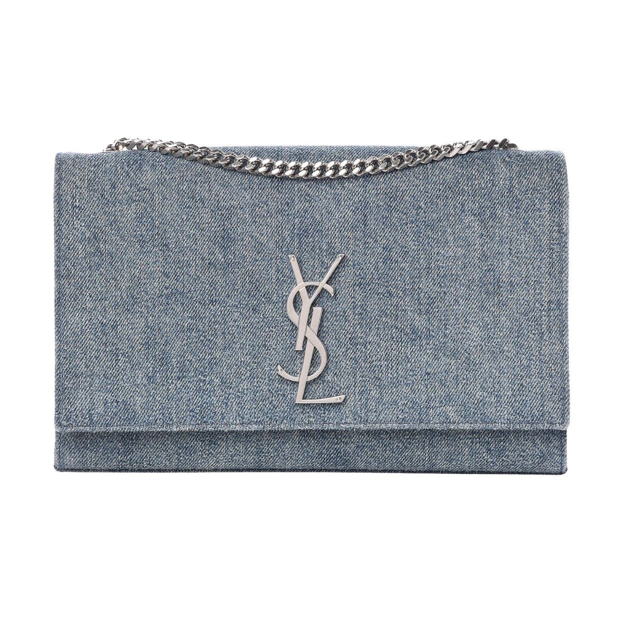 SAINT LAURENT BLUE DENIM MONOGRAM KATE MEDIUM FLAP  BAG