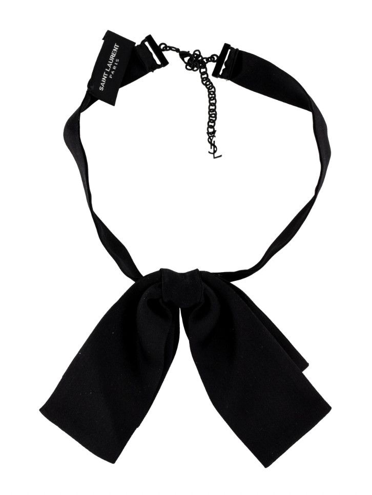 SAINT LAURENT SILK BOW TIE CHOKER NECKLACE BLACK