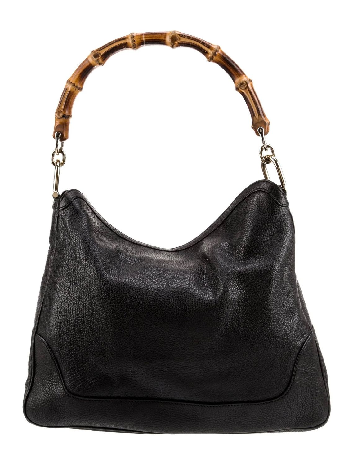 GUCCI PEBBLED LEATHER BLACK DIANA BAMBOO HOBO BAG MEDIUM