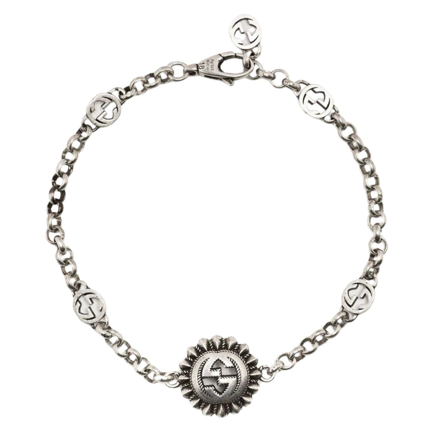 GUCCI STERLING SILVER INTERLOCKER G PENDANT BRACELET