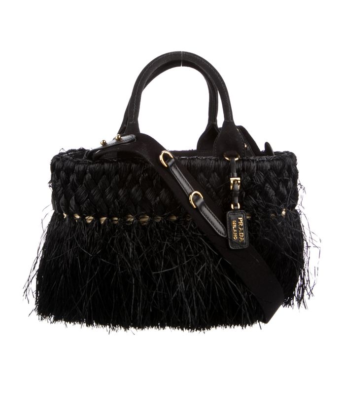 PRADA RAFIAL AND MIDOLINE FRINGE TOTE