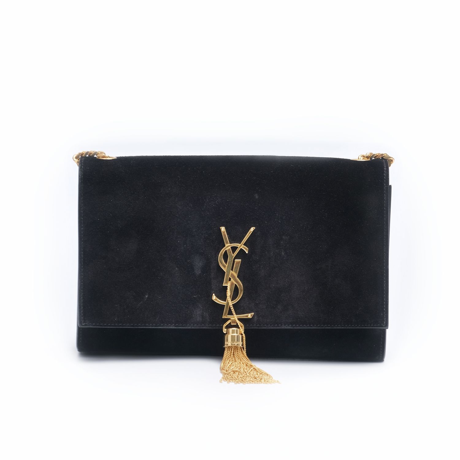 SAINT LAURENT BLACK SUEDE GOLD KATE BAG MEDIUM