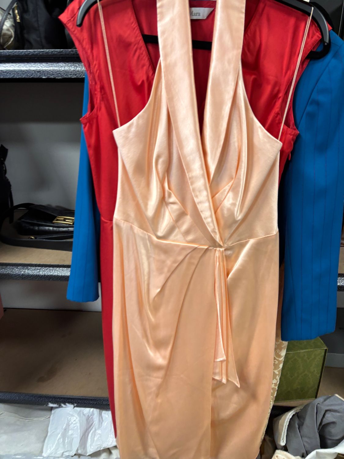 MICA PEACH SATIN HALTER DRESS ( 8)