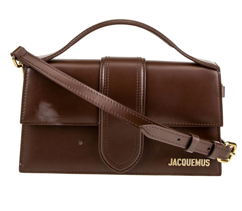 JACQUEMUS LE GRAND BAMBINO PATENT BROWN LEATHER SHOULDER BAG