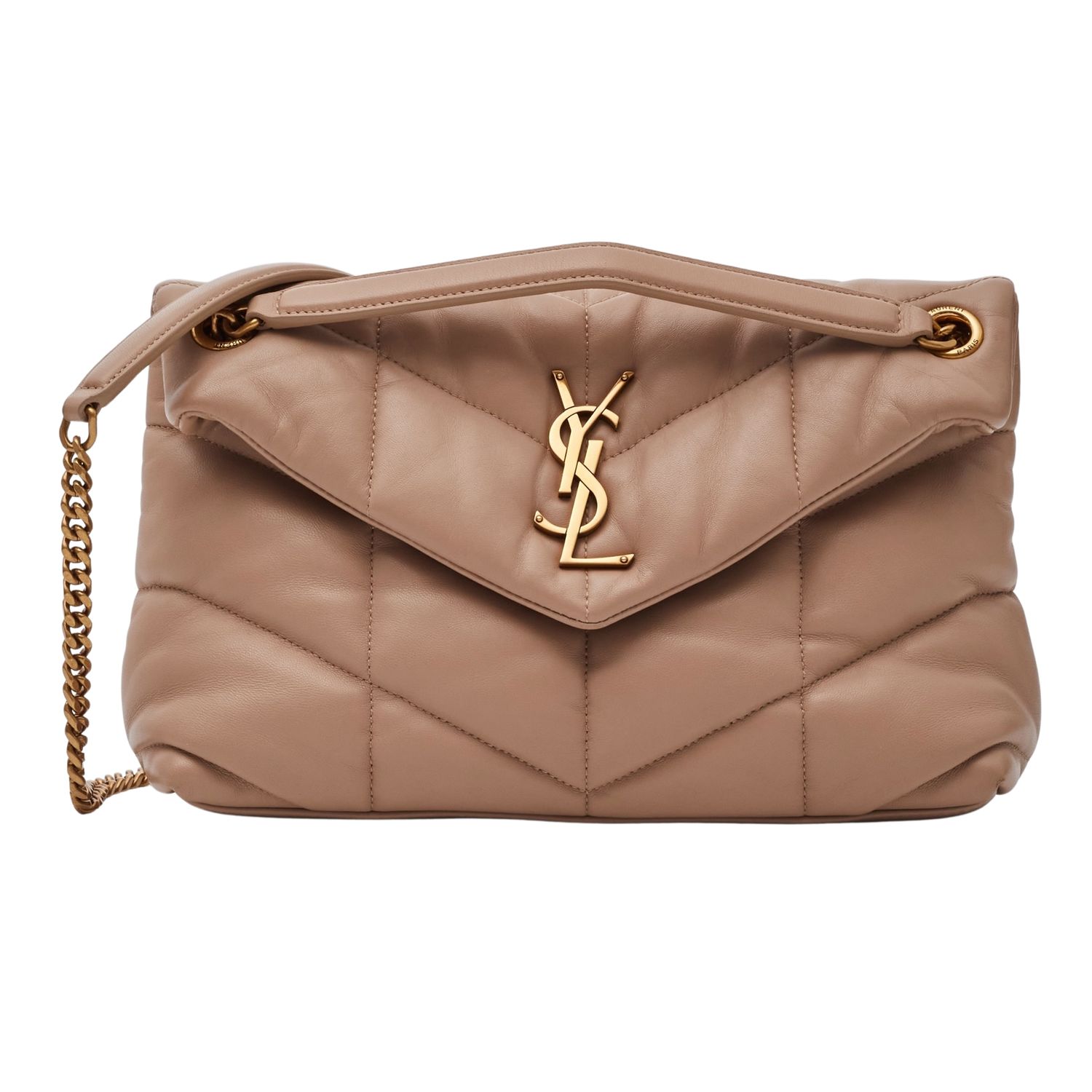 SAINT LAURENT LAMBSKIN QUILTED LOULOU PUFFER DARK BEIGE SMALL