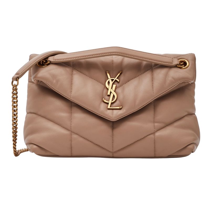 SAINT LAURENT LAMBSKIN QUILTED LOULOU PUFFER DARK BEIGE SMALL