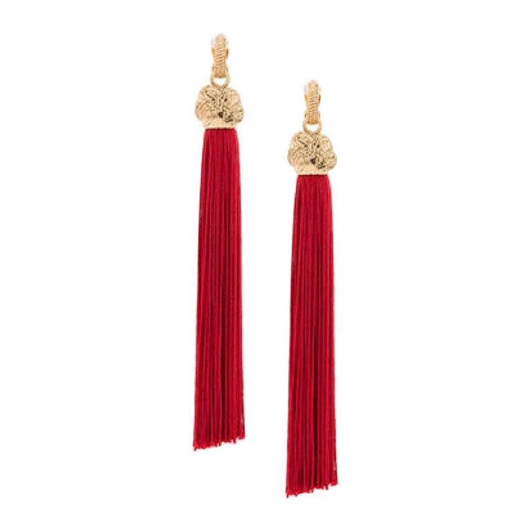 SAINT LAURENT LOULOU RED TASSEL EARRINGS