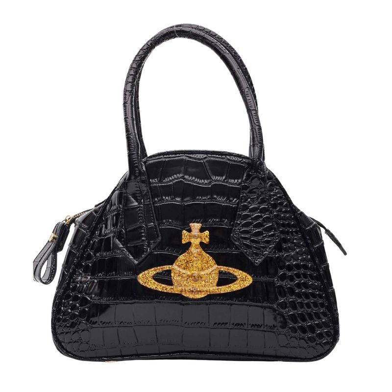 VIVIENNE WESTWOOD BLACK CROCODILE CHANCERY HANDBAG