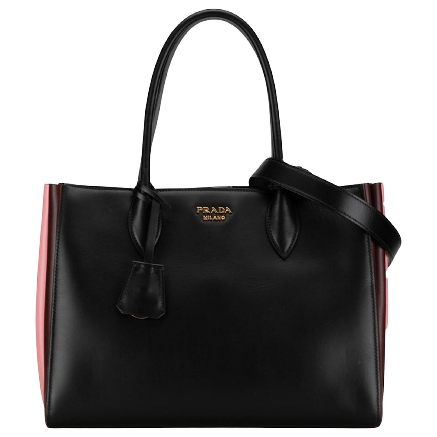 PRADA BIBLIOTHEQUE BAG MULTI COLOR BLACK WITH BORDEAUX AND GREY