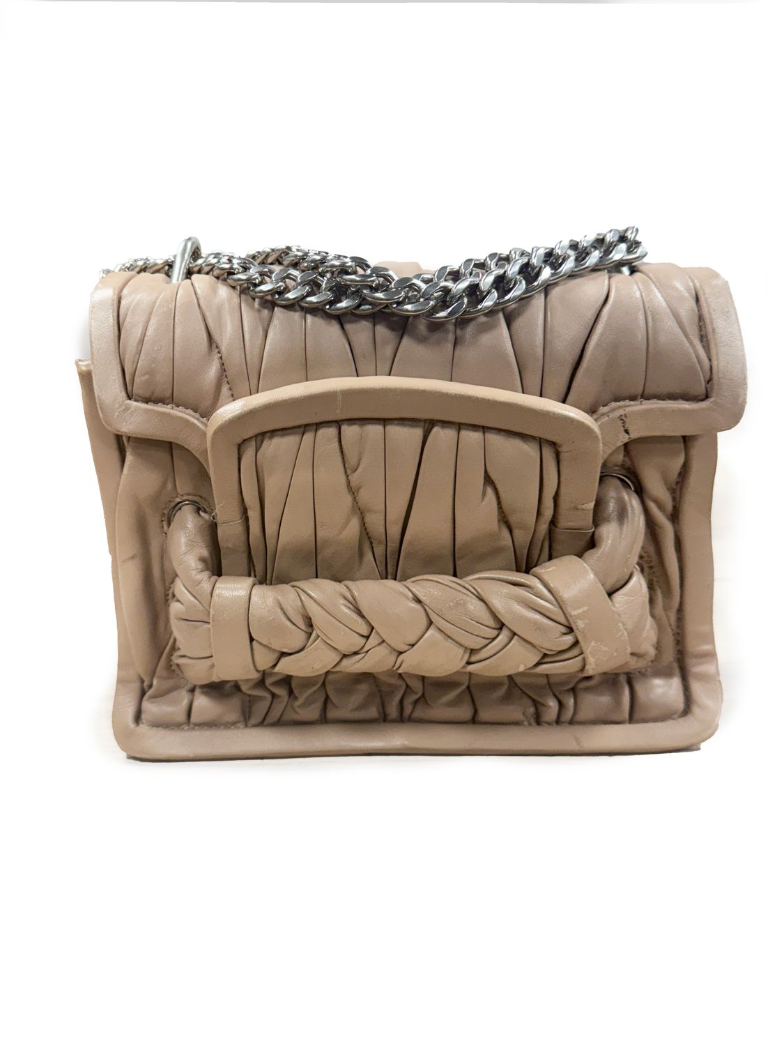 MIU MIU MATELASSE PATENT LEATHER CLUTCH PINK