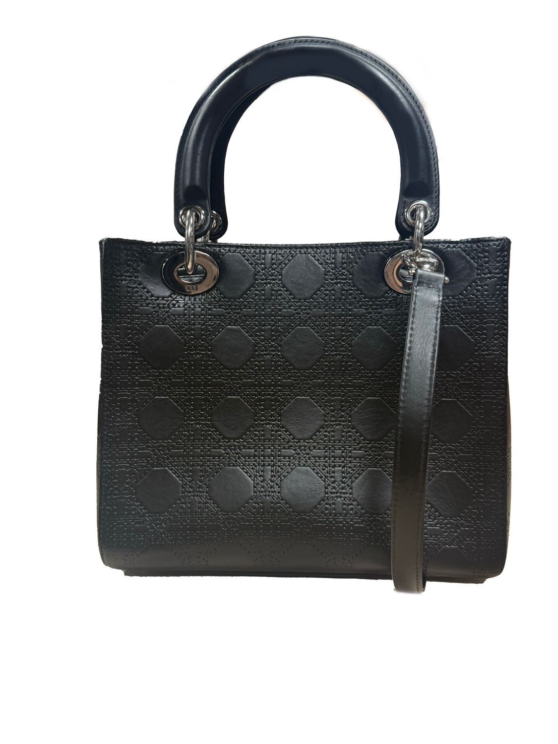 DIOR BLACK EMBOSSED CANNAGE LEATHER MEDIUM