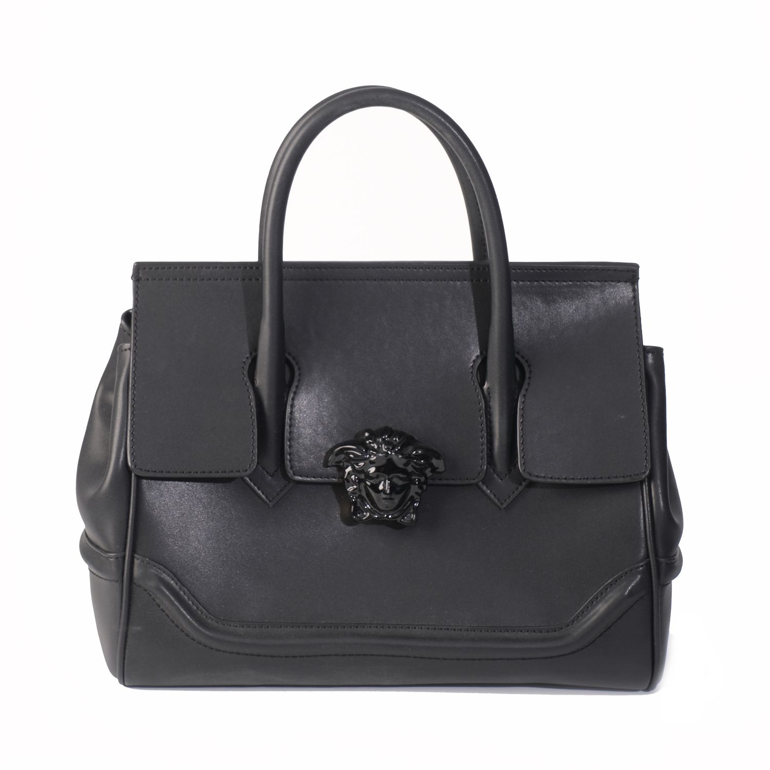 VERSACE PALAZZO EMPIRE LEATHER HANDBAG BLACK ON BLACK MEDIUM
