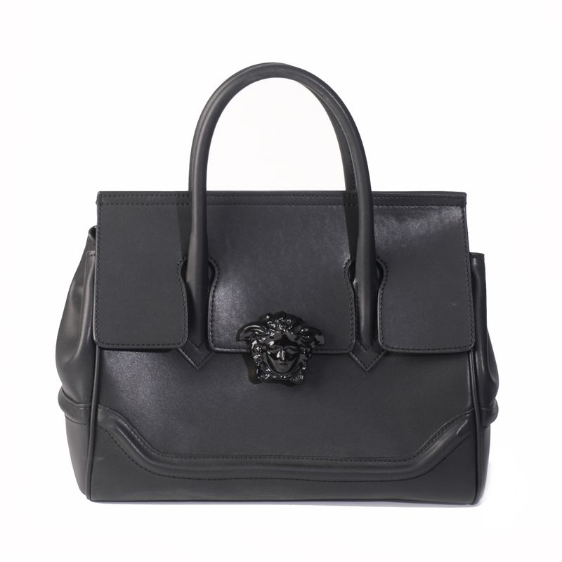 VERSACE PALAZZO EMPIRE LEATHER HANDBAG BLACK ON BLACK MEDIUM