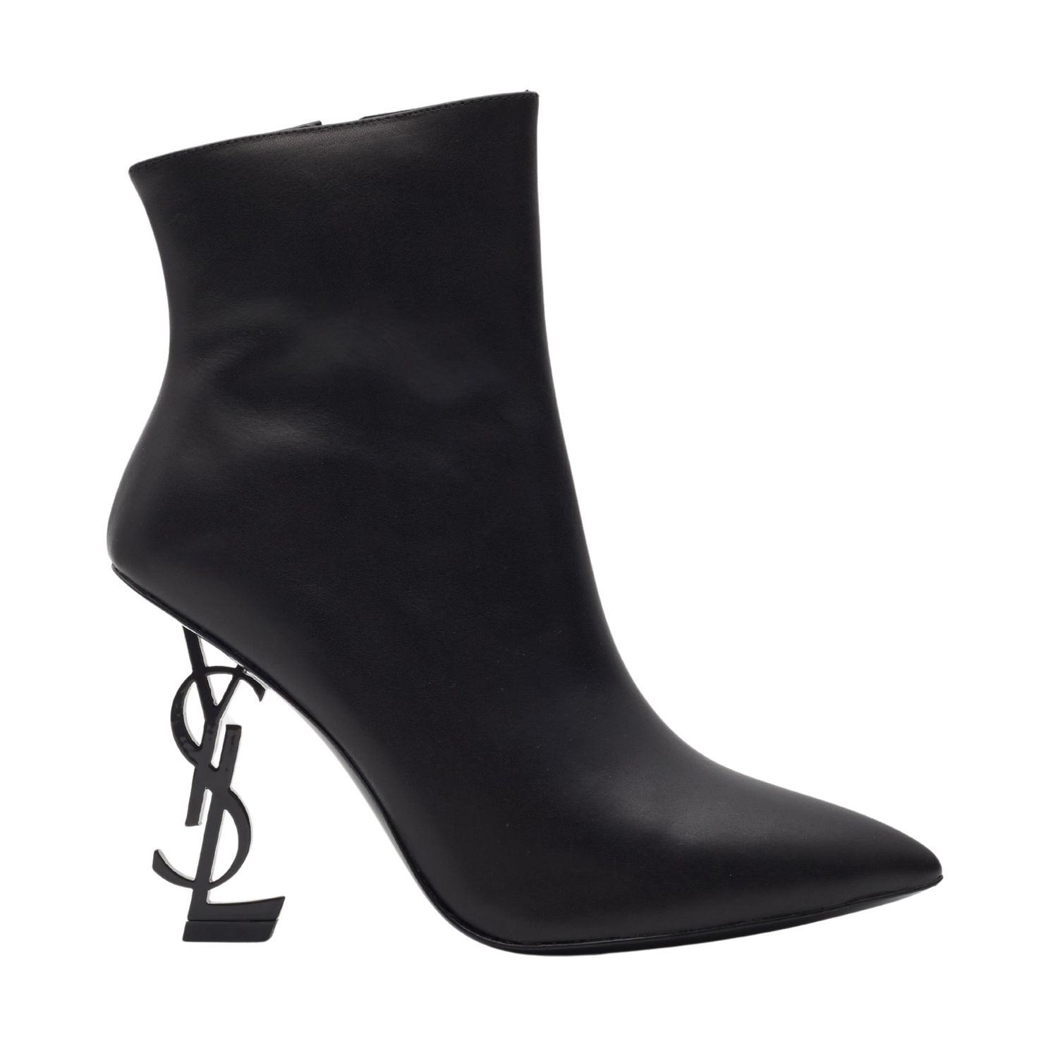 SAINT LAURENT BLACK LEATHER OPYUM 85 ANKLE BOOTS, Size: EU 38