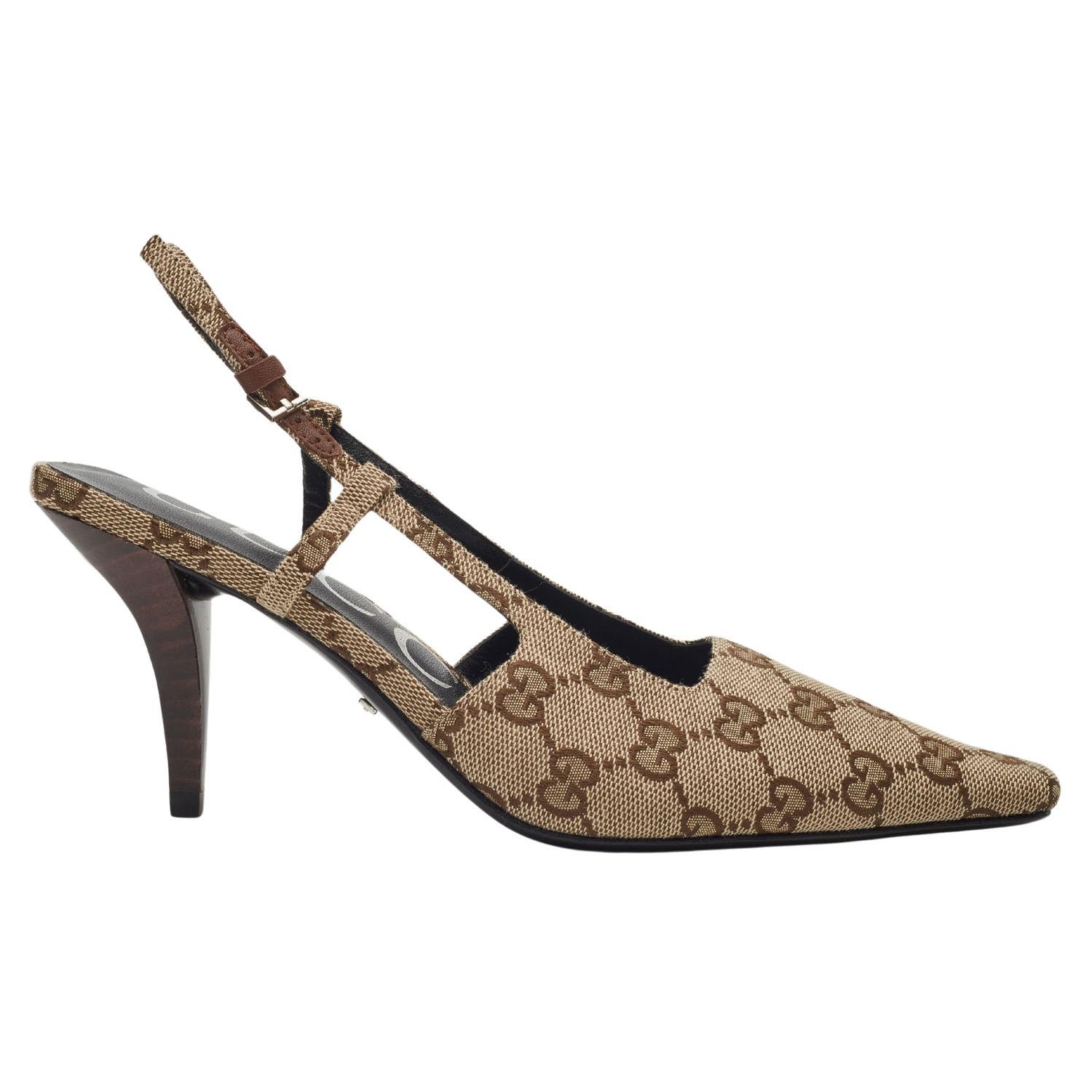 GUCCI MONOGRAM EBONY MALGA SLINGBACK HEELS, Size: EU 37