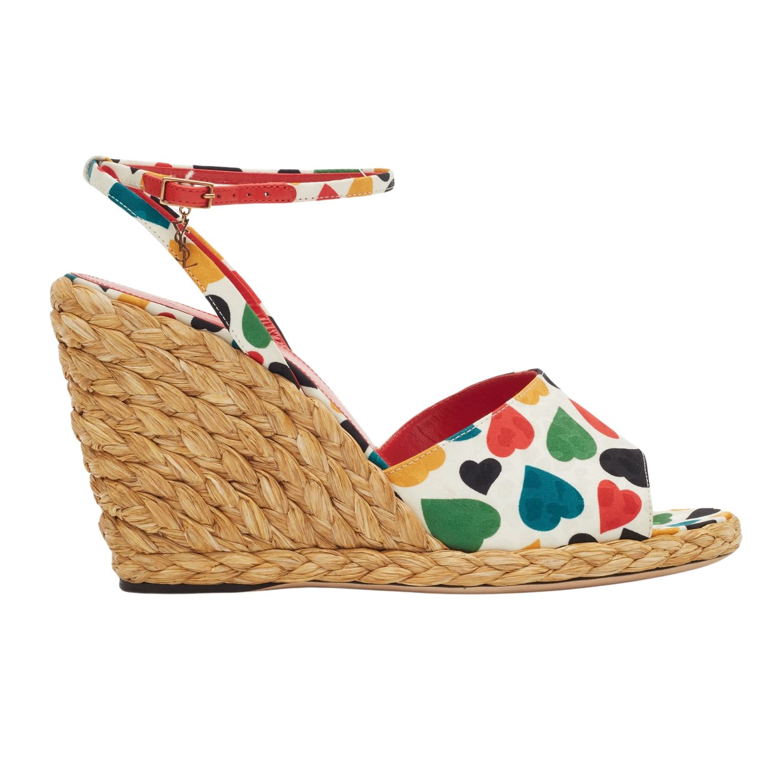 SAINT LAURENT HEART PRINT MULTICOLOURED WEDGE ESPADRILLES, Size: EU 38