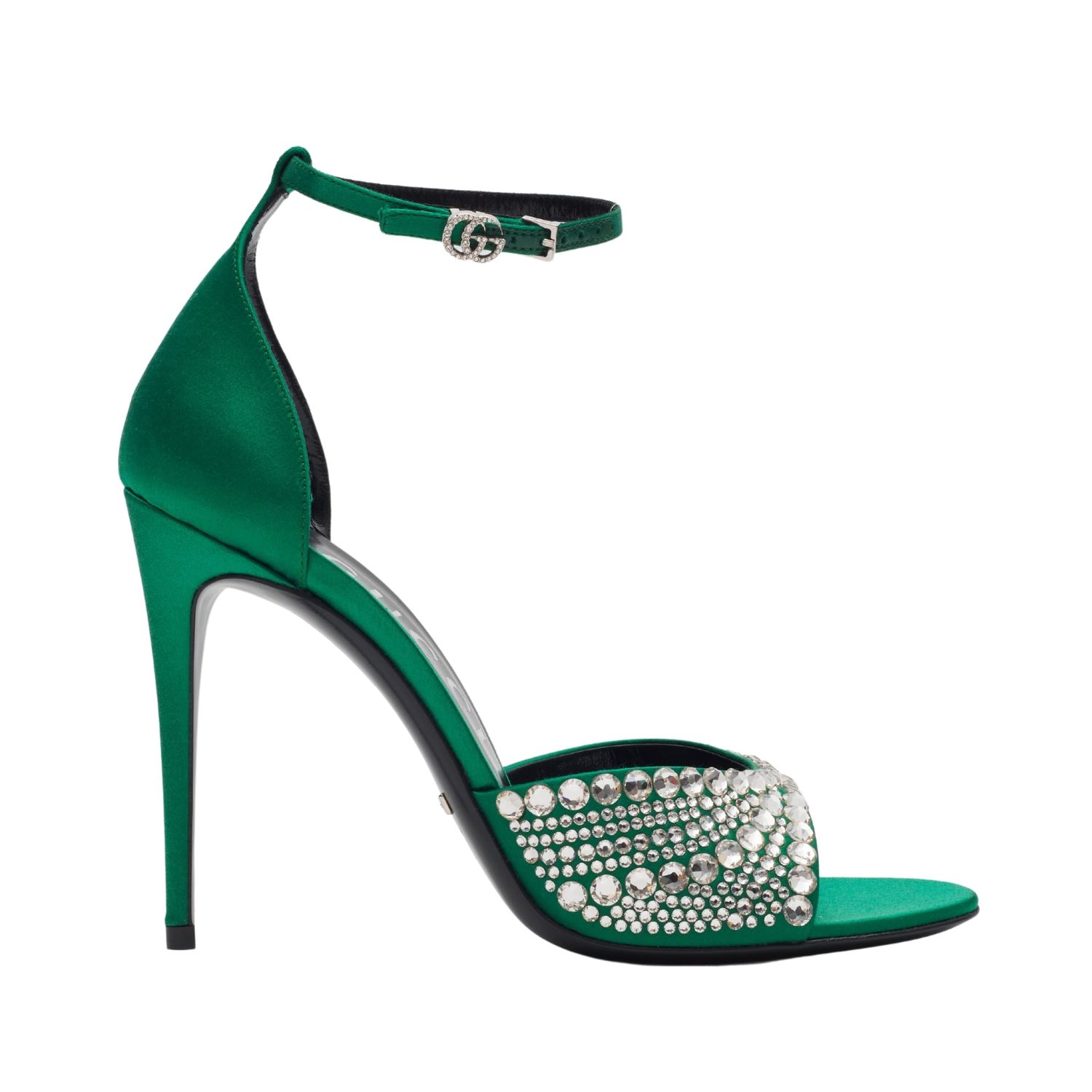 GUCCI CRYSTAL EMBELLISHED SATIN EMERALD 100 HEELS, Size: EU 38