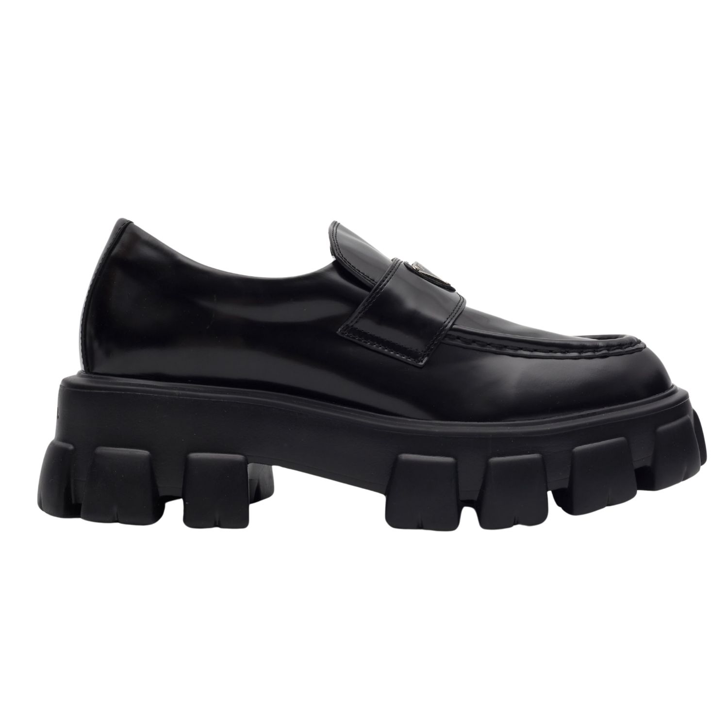 PRADA BRUSHED LEATHER BLACK MONOLITH LOAFER WOMENS, Size: EU 38