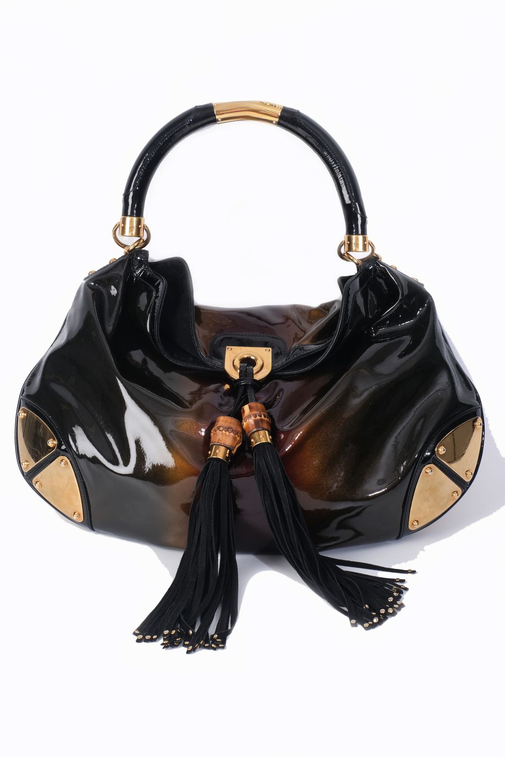 GUCCI INDY HOBO BAG BLACK PATENT LEATHER