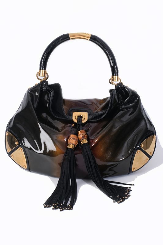GUCCI INDY HOBO BAG BLACK PATENT LEATHER