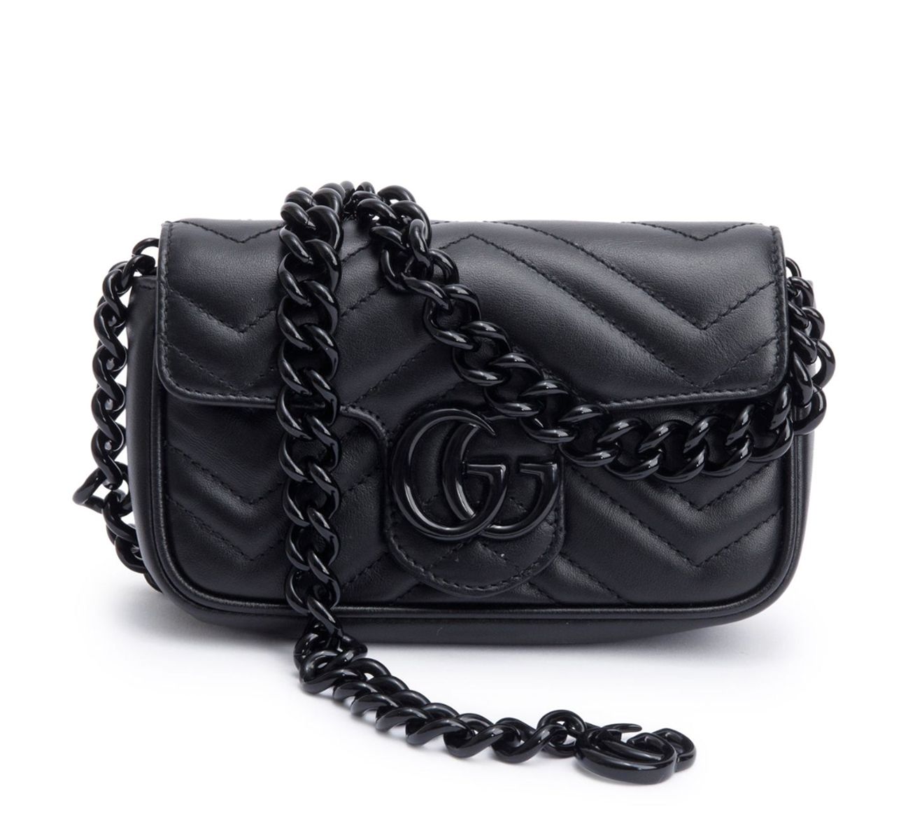 GUCCI GG MINI MARMONT BLACK MONOCHROME LEATHER SHOULDER  BAG