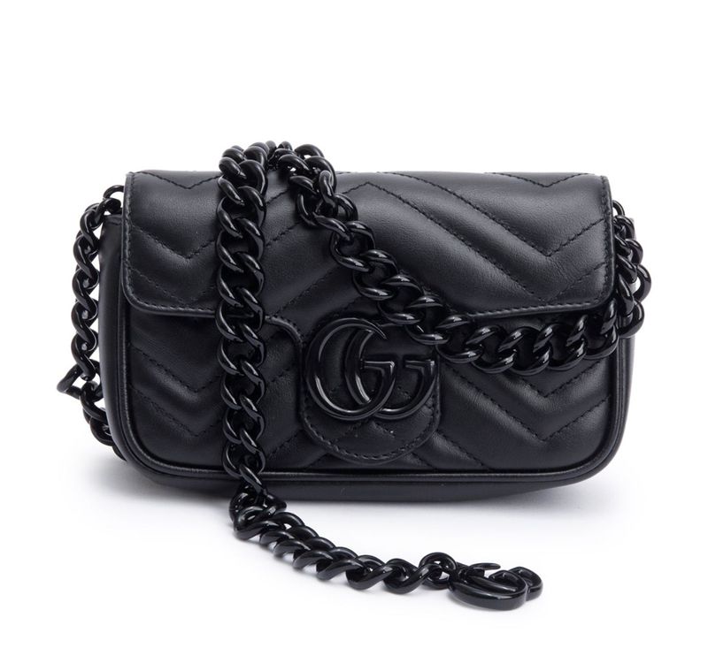 GUCCI GG MINI MARMONT BLACK MONOCHROME LEATHER SHOULDER  BAG