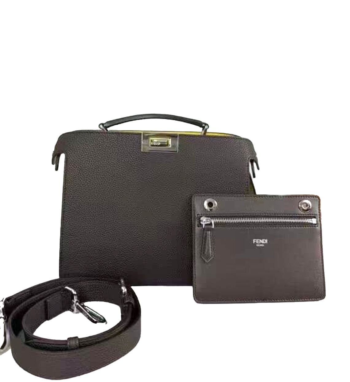 FENDI PEEKABOO ICONIC SMALL DARK CHOCOLATE  YELLOW INTERIOR