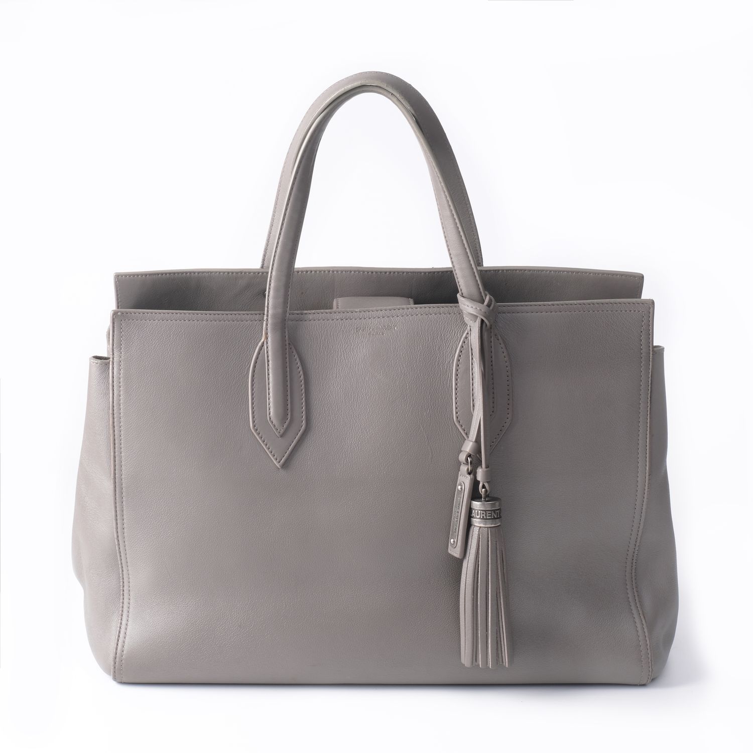 SAINT LAURENT AMBER MEDIUM CALVSKIN GREY LEATHER TOTE