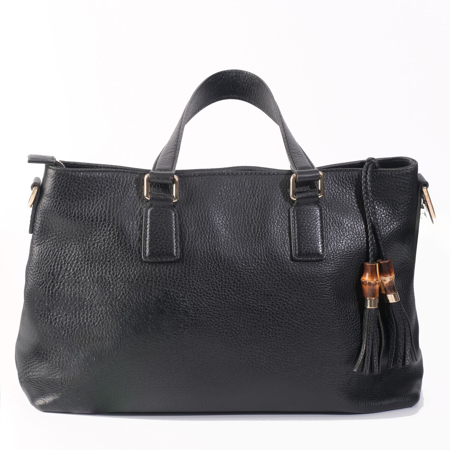 GUCCI BLACK LEATHER 2-WAY BAMBOO TASSEL BAG