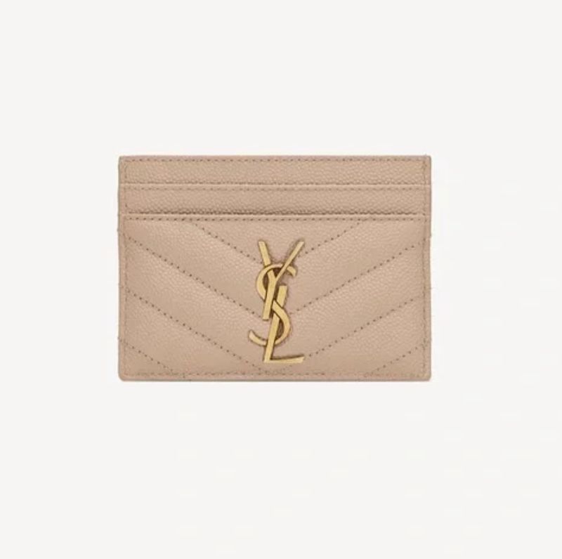 SAINT LAURENT MONOGRAM GRAIN DE POUDRE CARD HOLDER  BEIGE