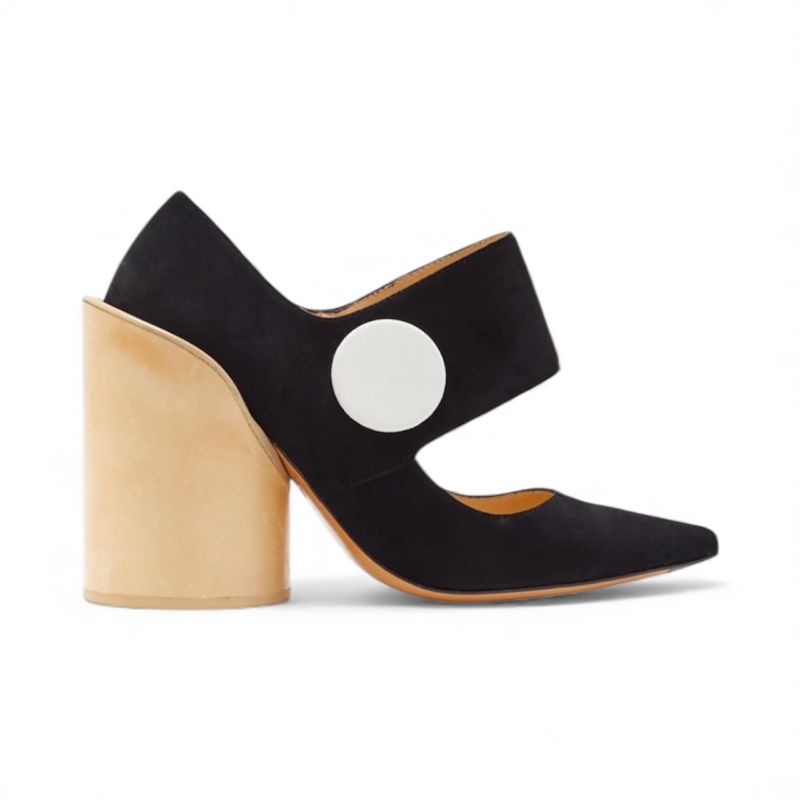 JACQUEMUS BUTTON SUEDE PUMPS (30) BLACK
