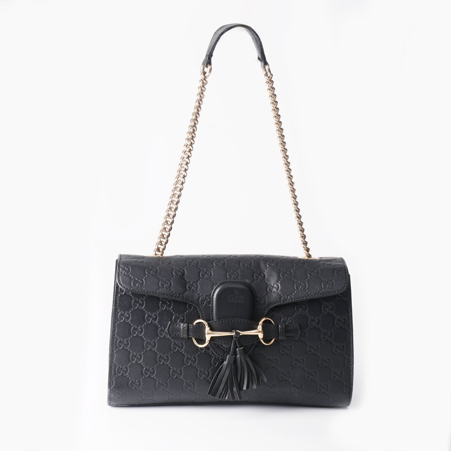 GUCCI BLACK MICROGUCCI MEDIUM EMILY CHAIN SHOULDER BAG