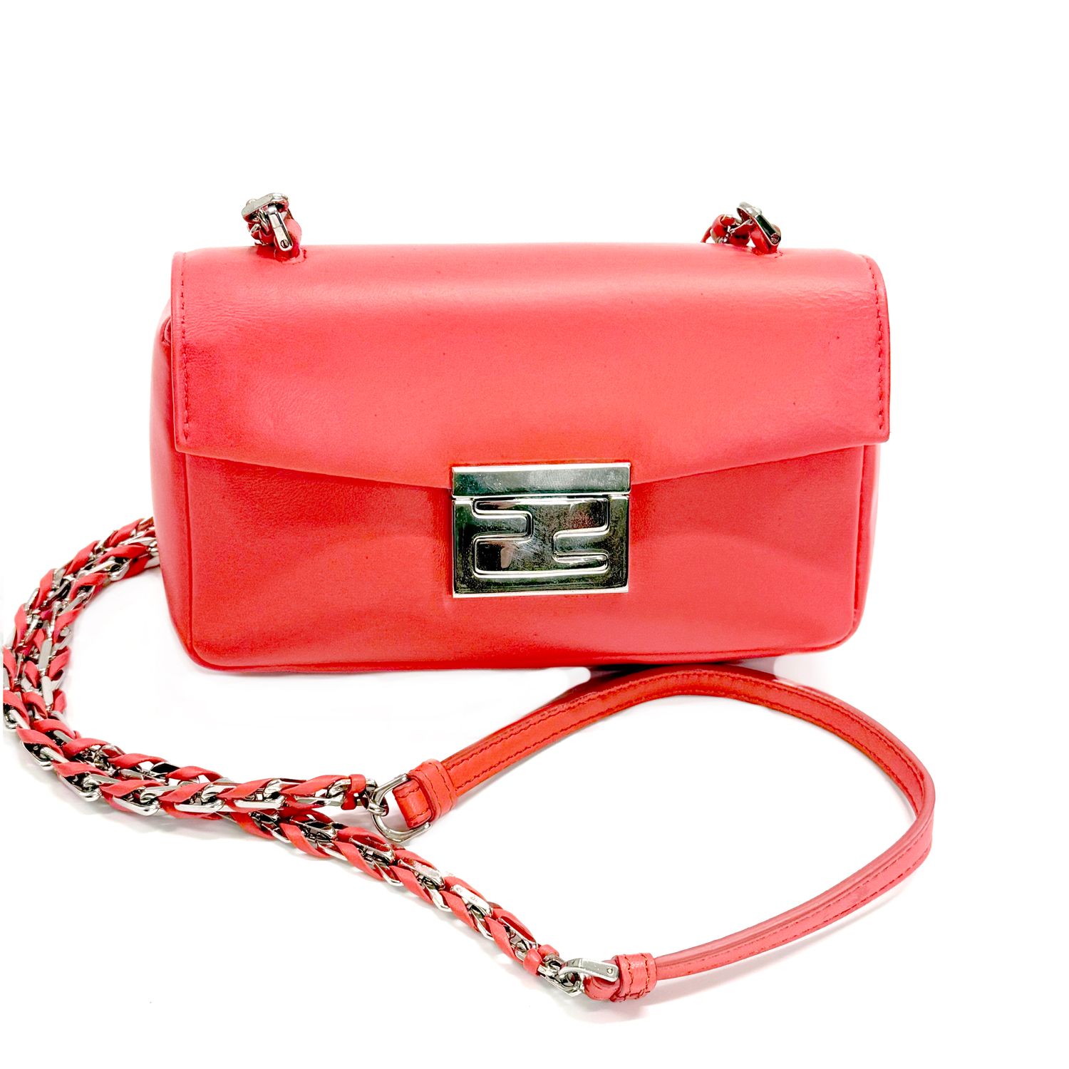 Fendi Mini Napa Baguette Crossbody Bag with Interwoven Strap