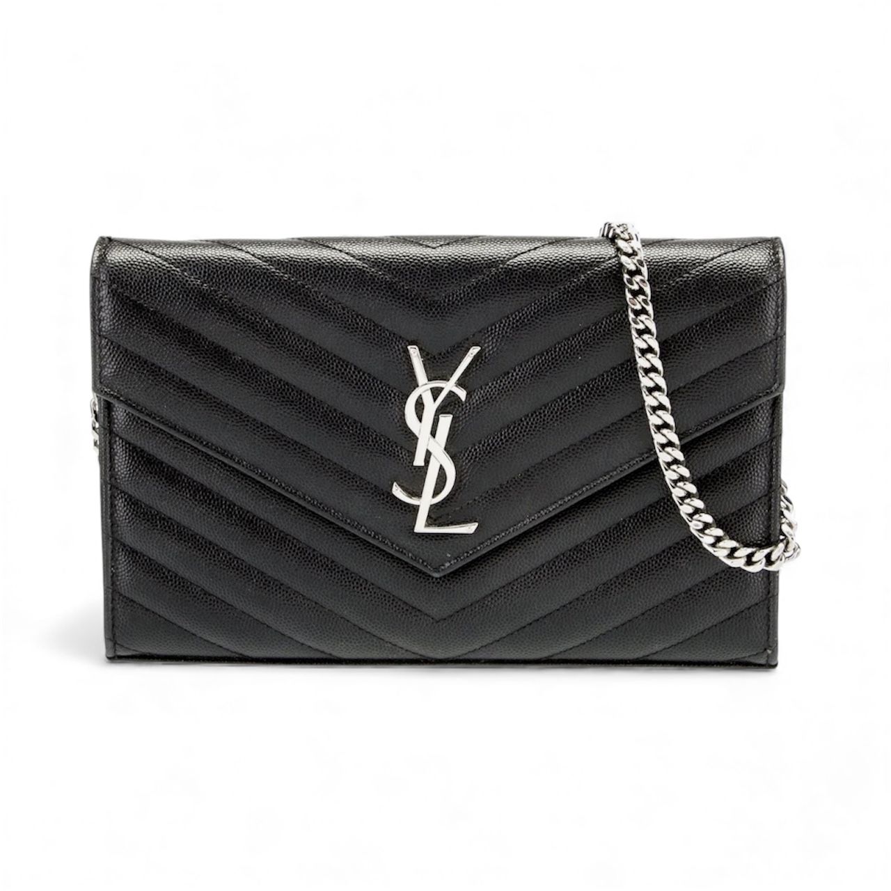 SAINT LAURENT GRAIN DE POUDRE BLACK ENVELOPE CASSANDRE BAG SILVER