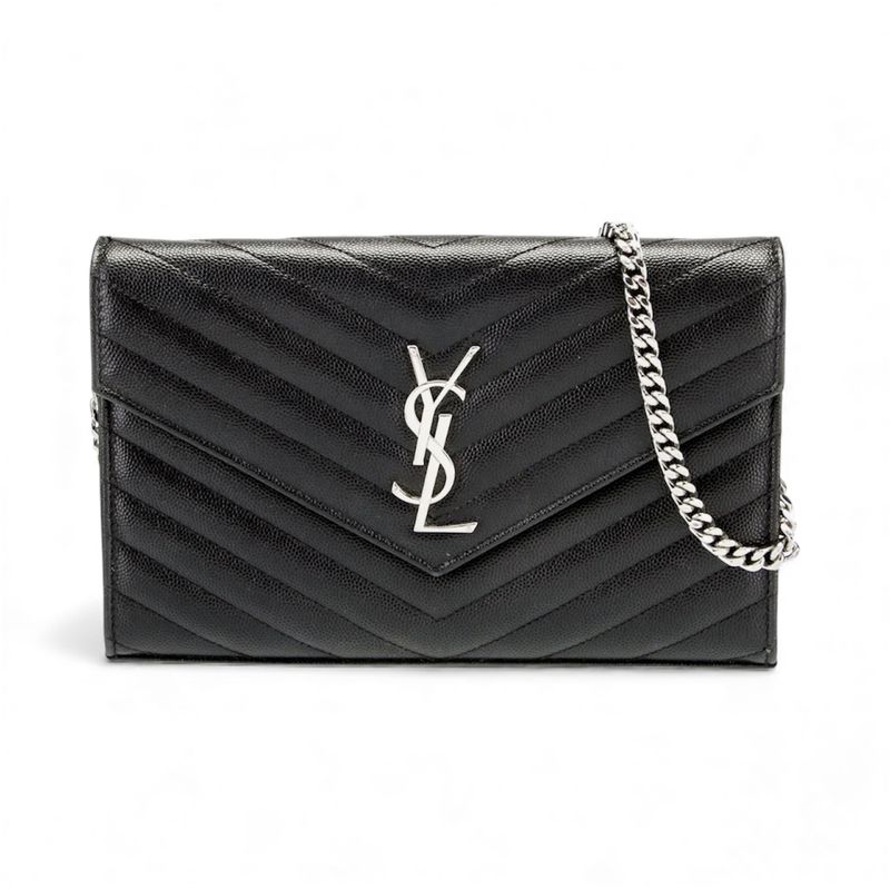 SAINT LAURENT GRAIN DE POUDRE BLACK ENVELOPE CASSANDRE BAG SILVER