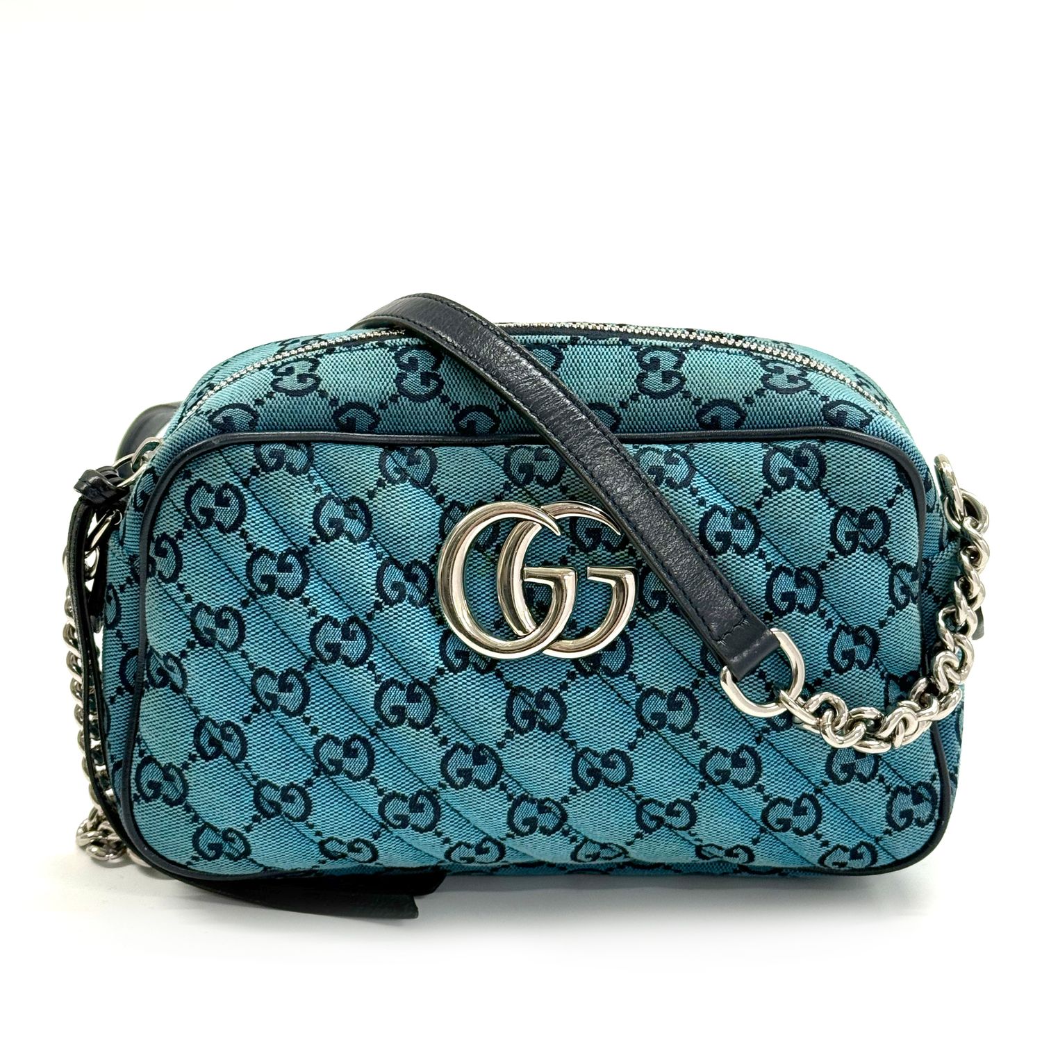 GUCCI GG CANVAS BLUE  MARMONT MATELASSE  CROSSBODY BAG