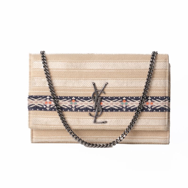 SAINT LAURENT KATE MONOGRAMME EN TOILE BERBÈRE SAC BANDOULIÈRE MOYEN