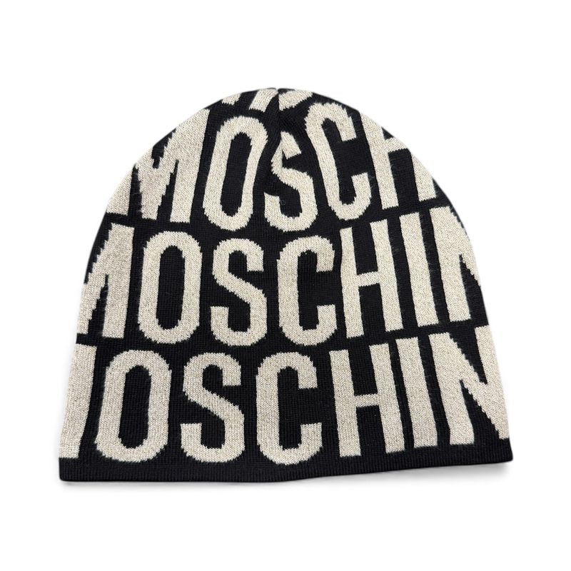 MOSCHINO LOGO WHITE AND BLACK BEANIE