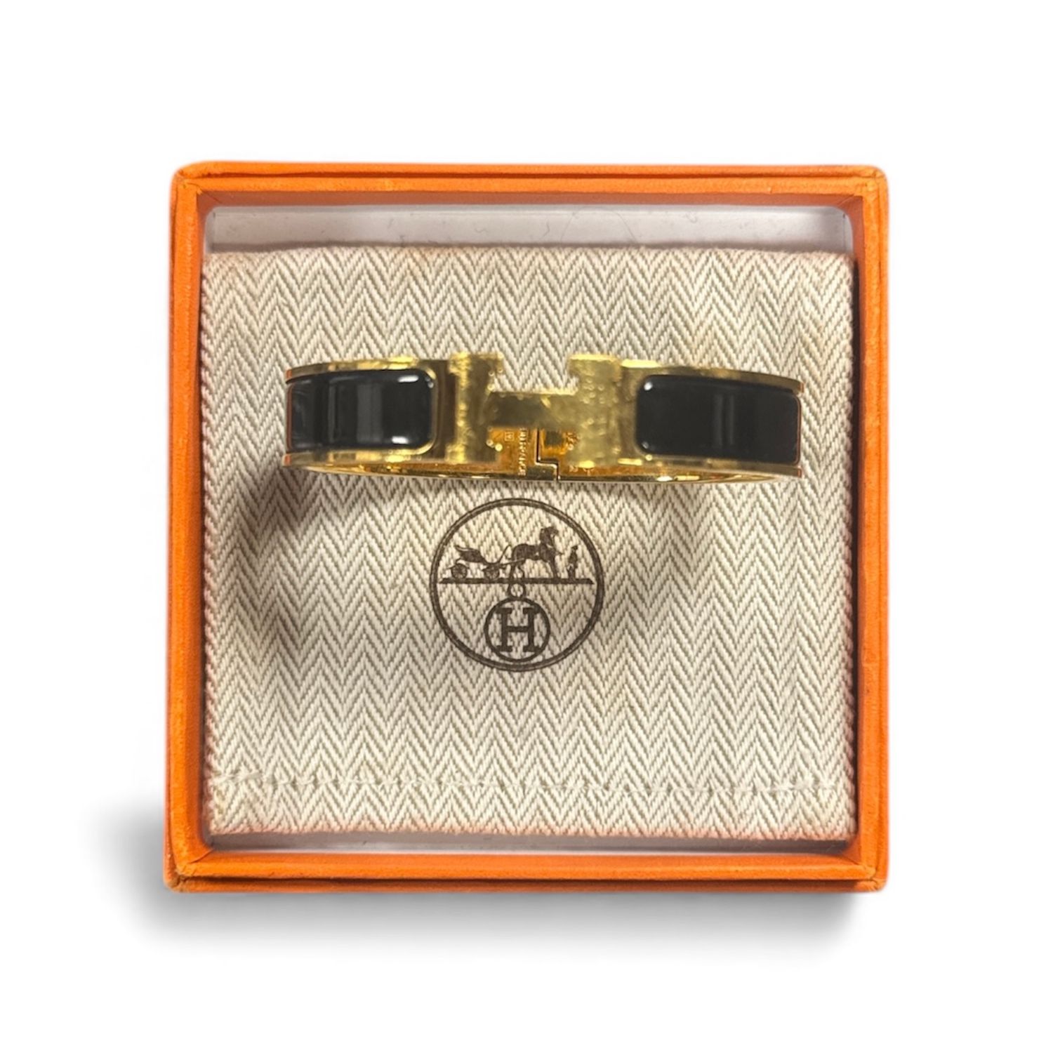 HERMES CLIC H NARROW BRACELET BLACK/GOLD