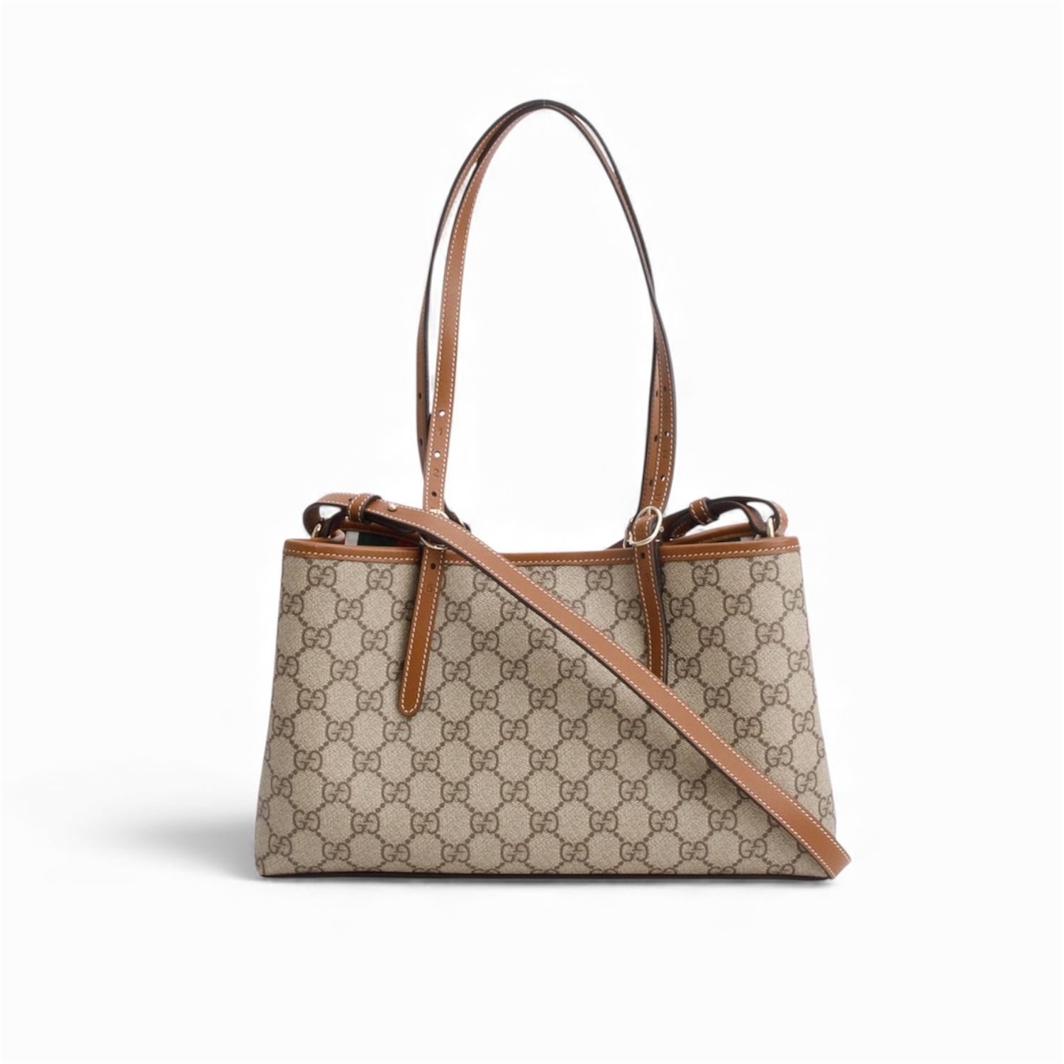 GUCCI GG SUPREME MONOGRAM EMBLEM MEDIUM TOTE BAG