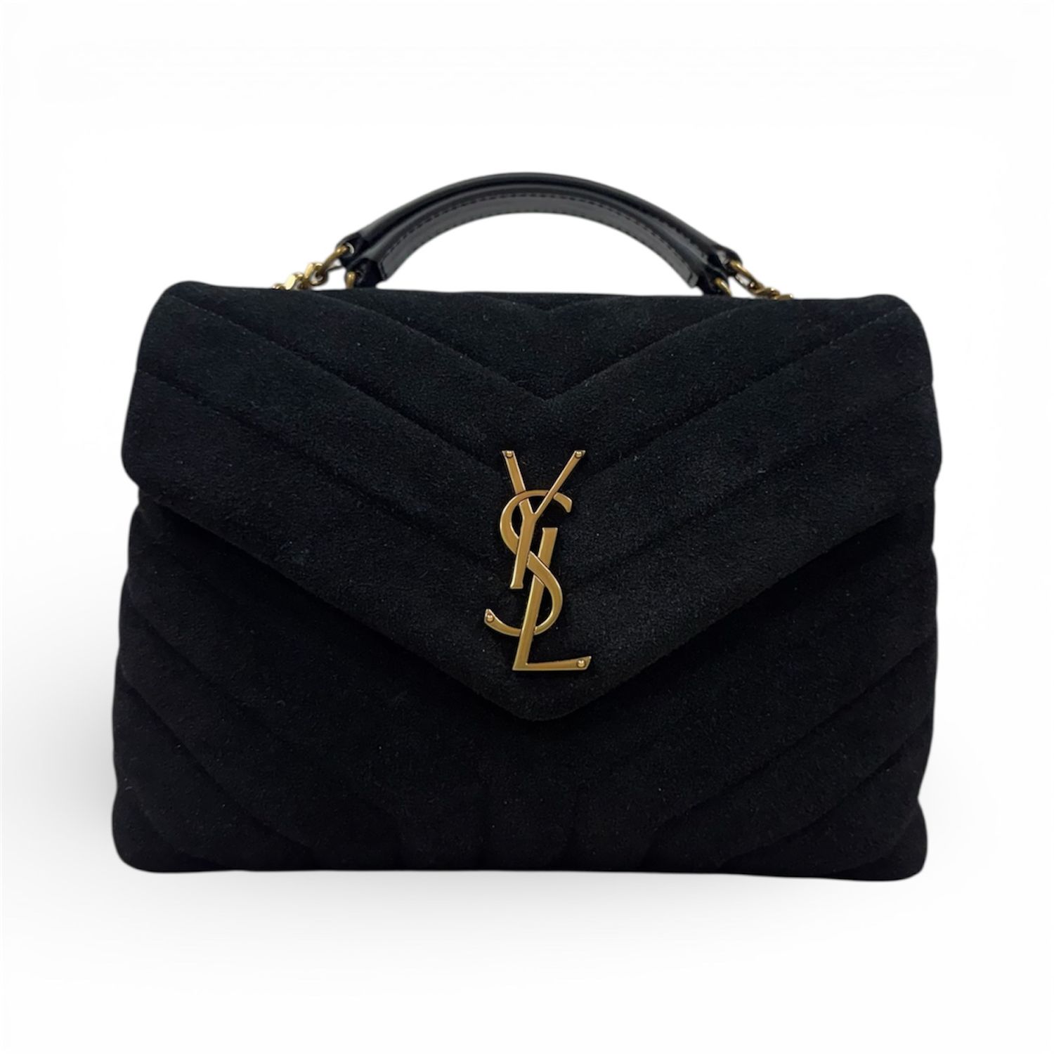 ​SAINT LAURENT SMALL LOULOU QUILTED SUEDE SHOULDER BAG BLACK