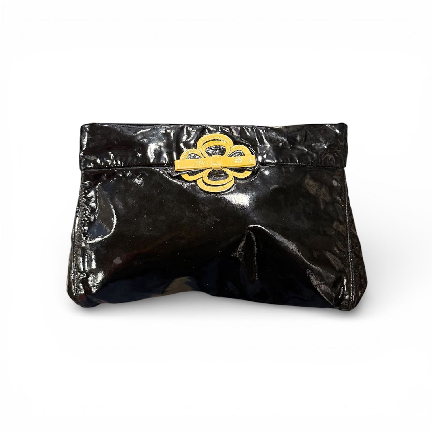 MIU MIU SHINY YELLOW FLOWER CLUTCH BAG