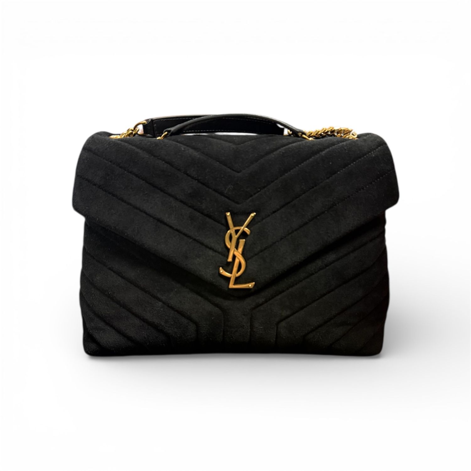 SAINT LAURENT SUEDE BLACK LOULOU SHOULDER BAG MEDIUM