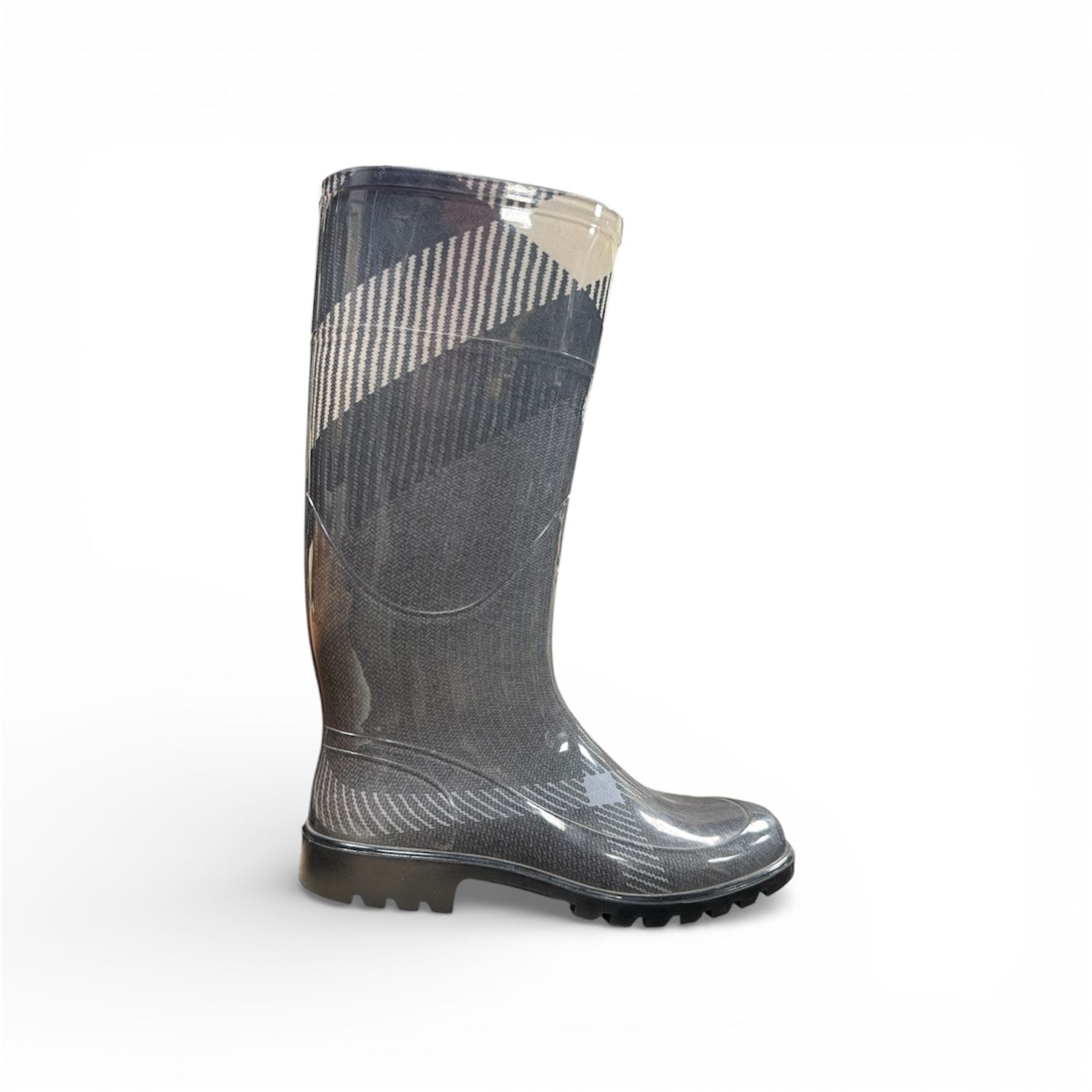 BURBERRY WELLINGTON LARGE CHECK RUBBER RAIN BOOTS (EU 38) GREY