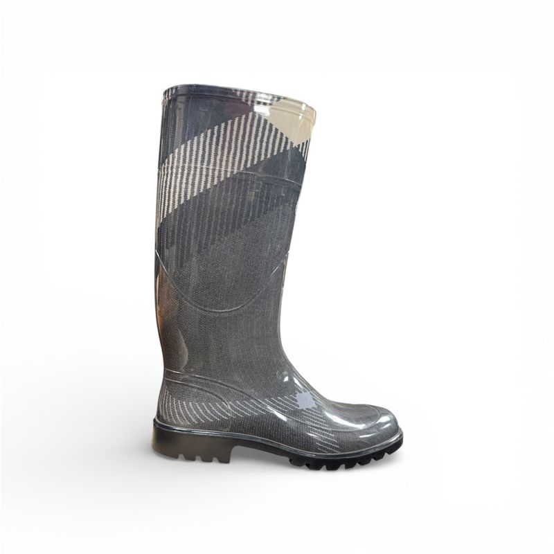 BURBERRY WELLINGTON LARGE CHECK RUBBER RAIN BOOTS (EU 38) GREY