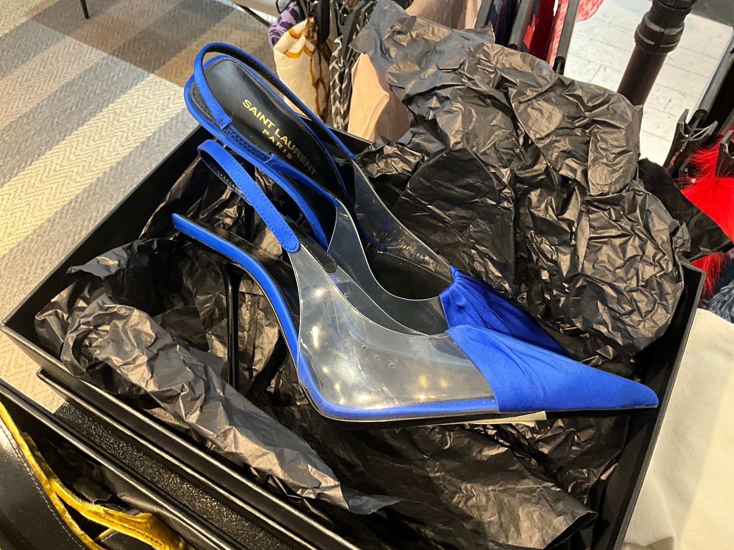 SAINT LAURENT SATIN BLUE CHICA 115 SLINGBACK HEELS EU 41